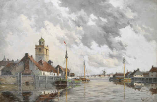Hermanus Koekkoek jr. 1836 - 1909"Gezicht op Leyden"