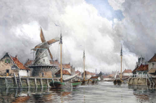 Hermanus Koekkoek jr. 1836 - 1909"Gezicht op Rotterdam"