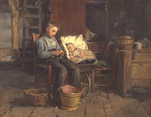 Hendrik Valkenburg 1826 - 1896  "Op de baby passen"