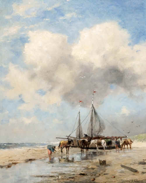 Johan Frederik Cornelis Scherrewitz 1868 - 1951 "Vissers mannen op het strand"