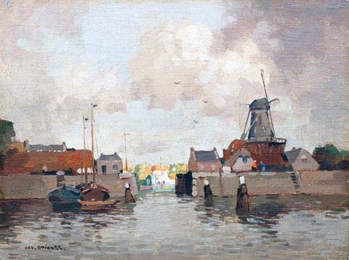Jan Knikker Sr 1889 - 1957 "Haven van Gorinchem aan de Linge" 