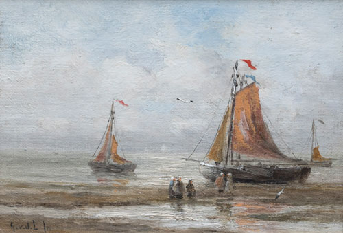 "Bomschuiten op het strand" Gerard van der Laan 1844-1915, Kunsthandel Dick Zeeman