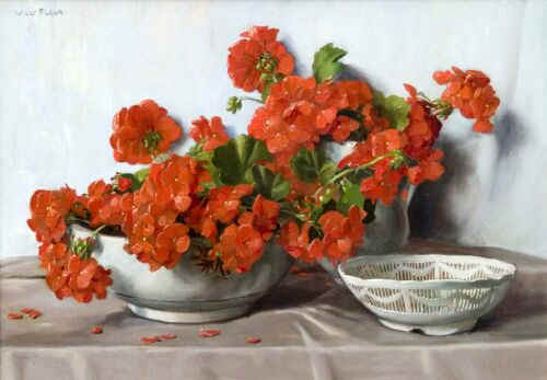 Willy Fleur 1888 -1967"Stilleven met geraniums"